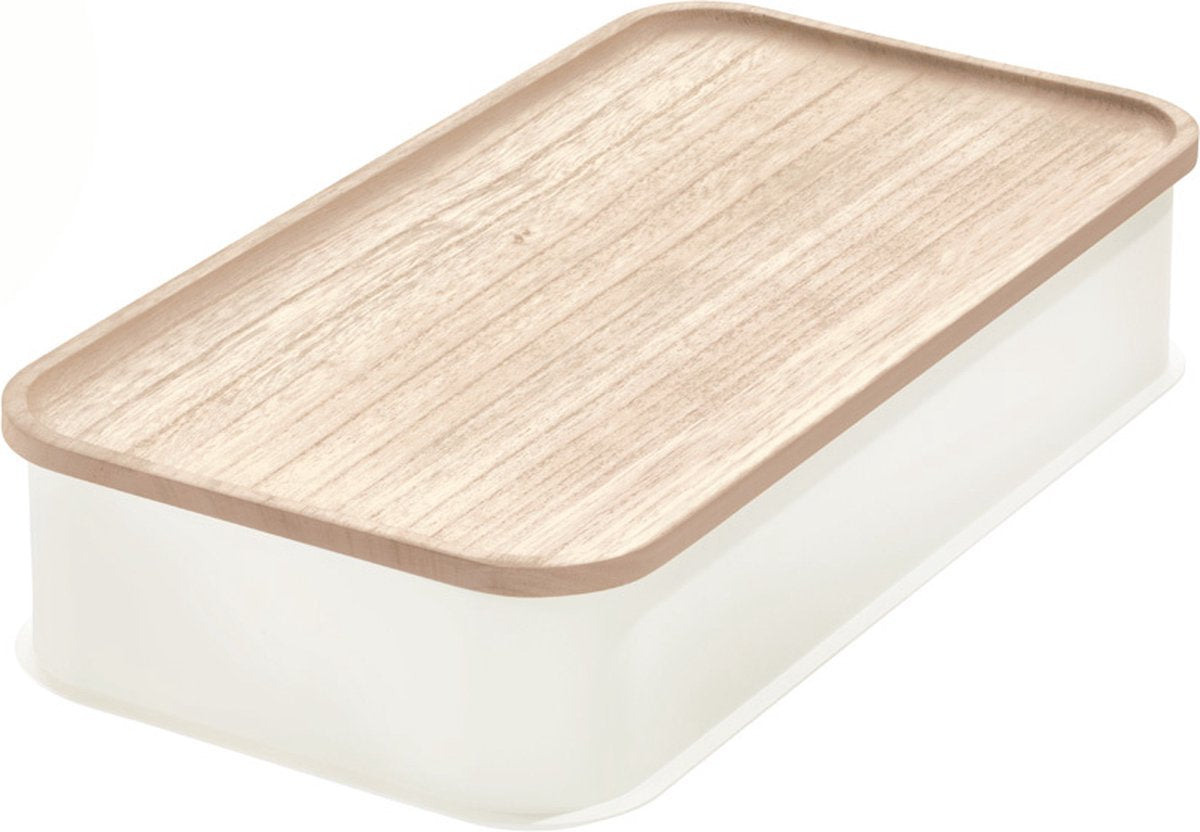 Récipients blancs Idesign avec couvercle en bambou - 08641eu - empilables, avec couvercle, sans BPA