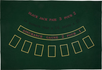 Tapis Longfield Black Jack 130 x 90 cm – Feutre vert – Accessoire de jeu de casino pour la maison – Coeur d'ange