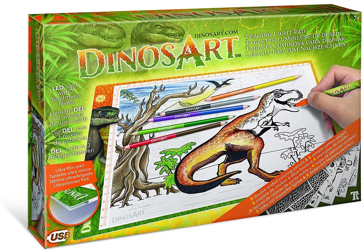 Tablette à dessin dinosaure étoiles nébuleuses avec lumière