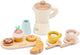 Woet ® service à café percolateur en bois - ensemble de 17 pièces comprenant des tasses, une planche de service, un croissant, un muffin et des biscuits - FSC - jouets de cuisine de jeu de rôle - magasin de jeux - jouets de barista - à partir de 3 ans
