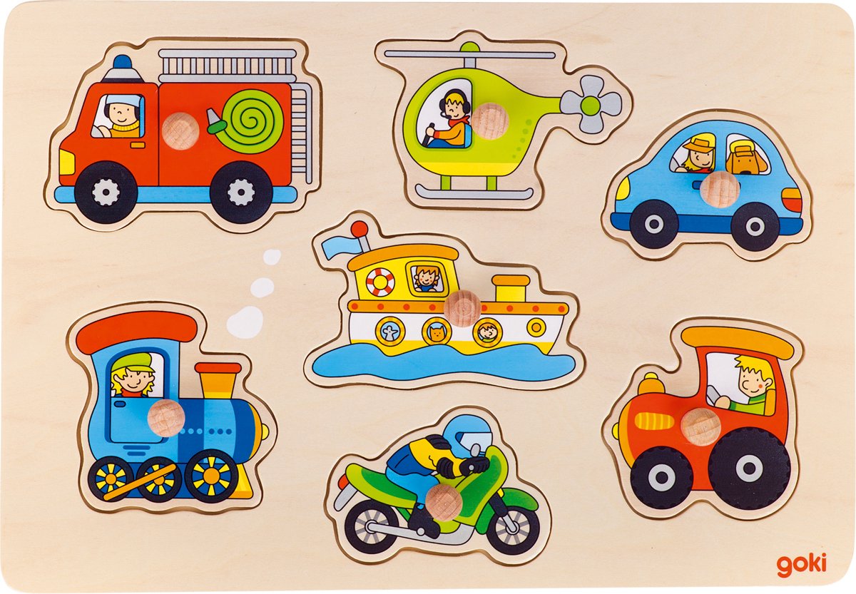 Goki Wooden Stud Puzzle Vehicles, 7st.