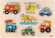Goki Wooden Stud Puzzle Vehicles, 7st.