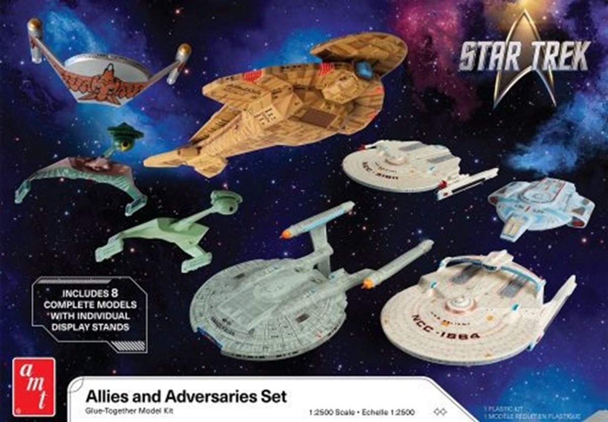 Kit de modèle spatial Amt - 1443 ensemble d'alliés et d'adversaires de Star Trek en plastique - 1:2500 - modélisme