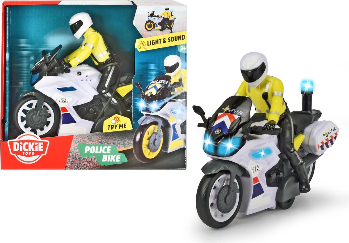 Dickie Toys moto de police - version néerlandaise - 17 cm - son léger - véhicule jouet