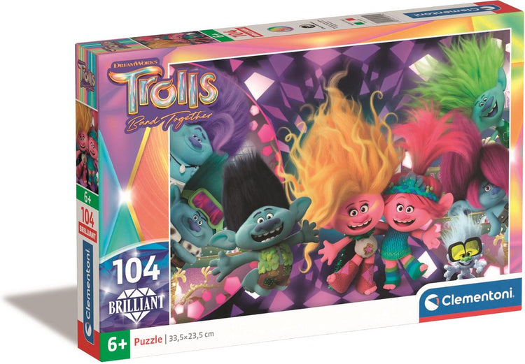 Clementoni-puzzle 104 pièces brillant trolls 3, puzzles pour enfants, 6-8 ans, 20191