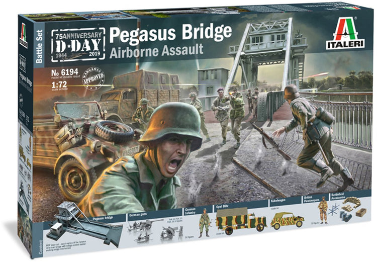 Diorama en kit Italeri - 6194 Pegasus Bridge - Jour 75 ann. 1944-2019 - set de combat en plastique - 1:72 - maquette