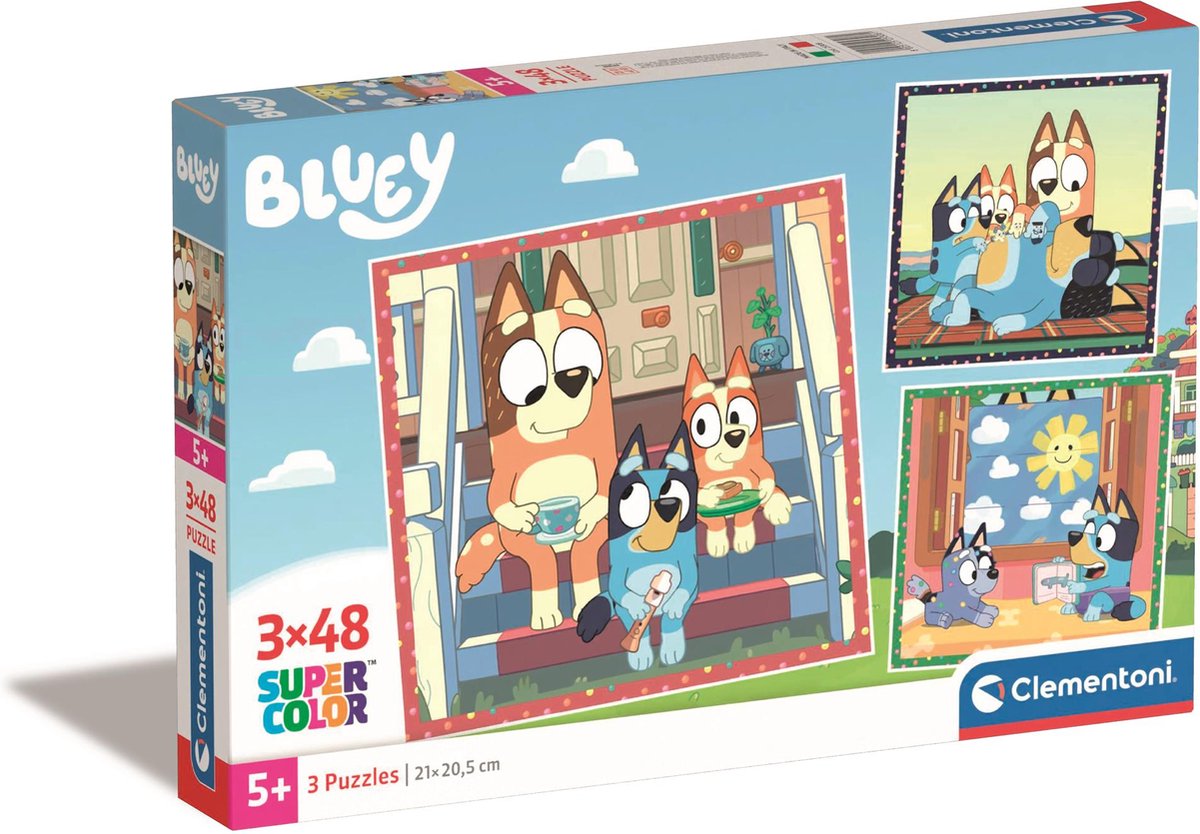 Clementoni Jigsaw Puzzle Super Color Square Bluey, 3x48st.