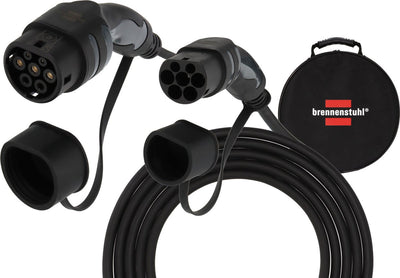 Câble de charge Brennerstuhl ev type 2 22kw (câble de charge e-mobility type 2 5m, ip55, triphasé, câble de charge mode 3 avec sac pour véhicules hybrides électriques)