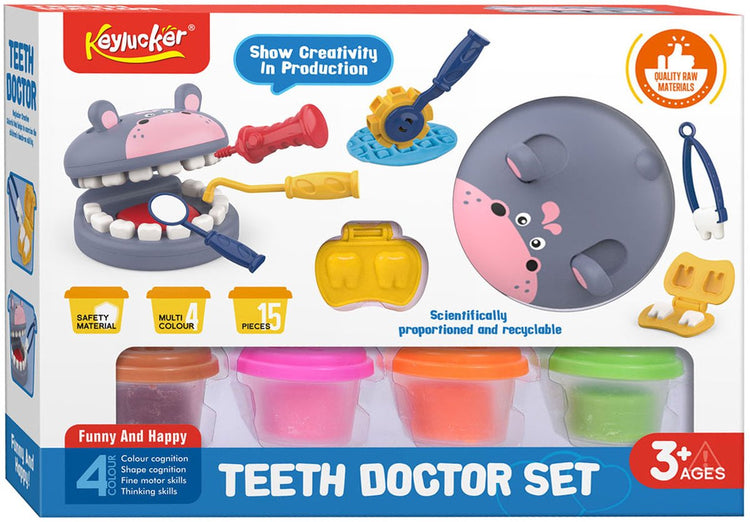 Set d'argile hippopotame au dentiste 4 pots en argile