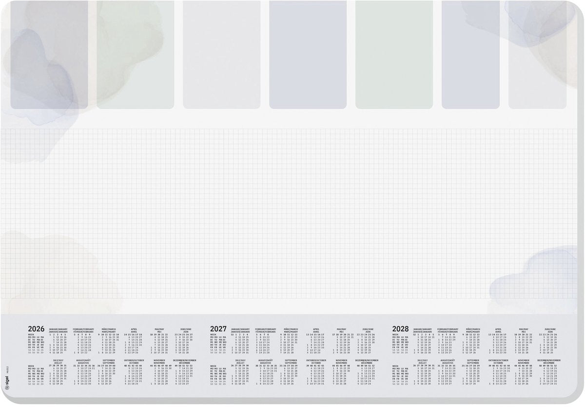 Sous-main Sigel - format A2 - pastel - avec calendrier 2026 2027 2028 - coins arrondis - si-h6312