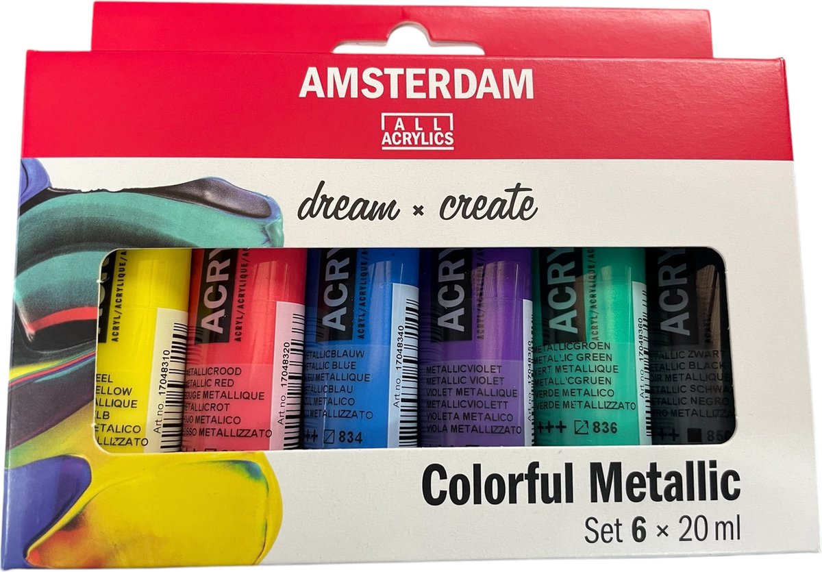 Bruynzeel Amsterdam série standard peinture acrylique ensemble métallique coloré 20 ml, 6 pcs.