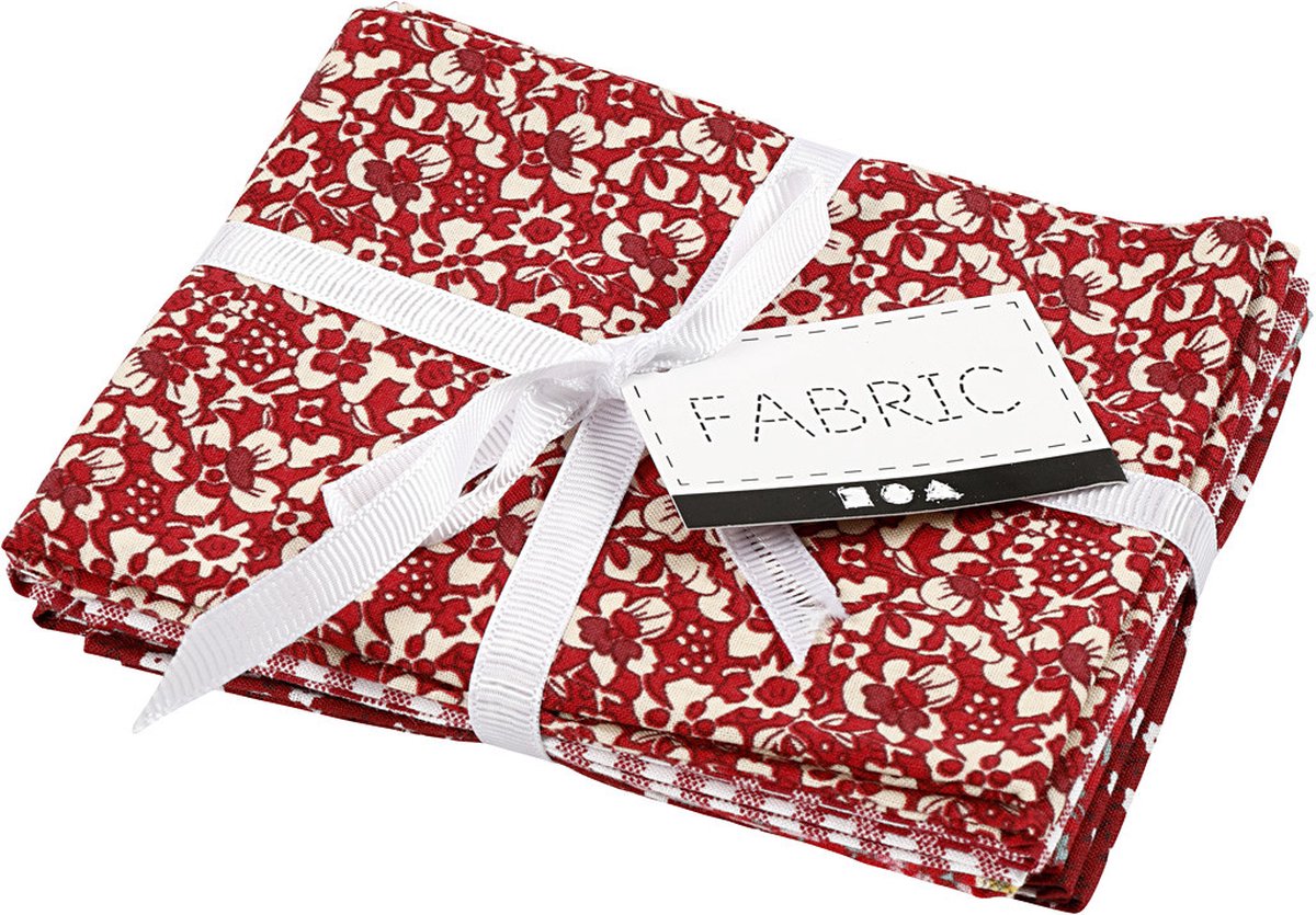Tissu patchwork rouge 45x55cm, 4st.