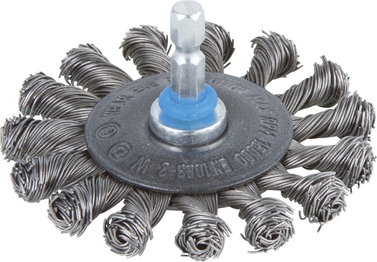 Wolfcraft - Brosse à disque en fil d'acier pour perceuse tressée - Brosse métallique hexagonale 75mm - 2119000