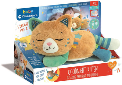 Clementoni bébé - bonne nuit chaton - peluche pour dormir avec respiration, ronronnement et mélodies - pour la détente - à partir de 0 mois
