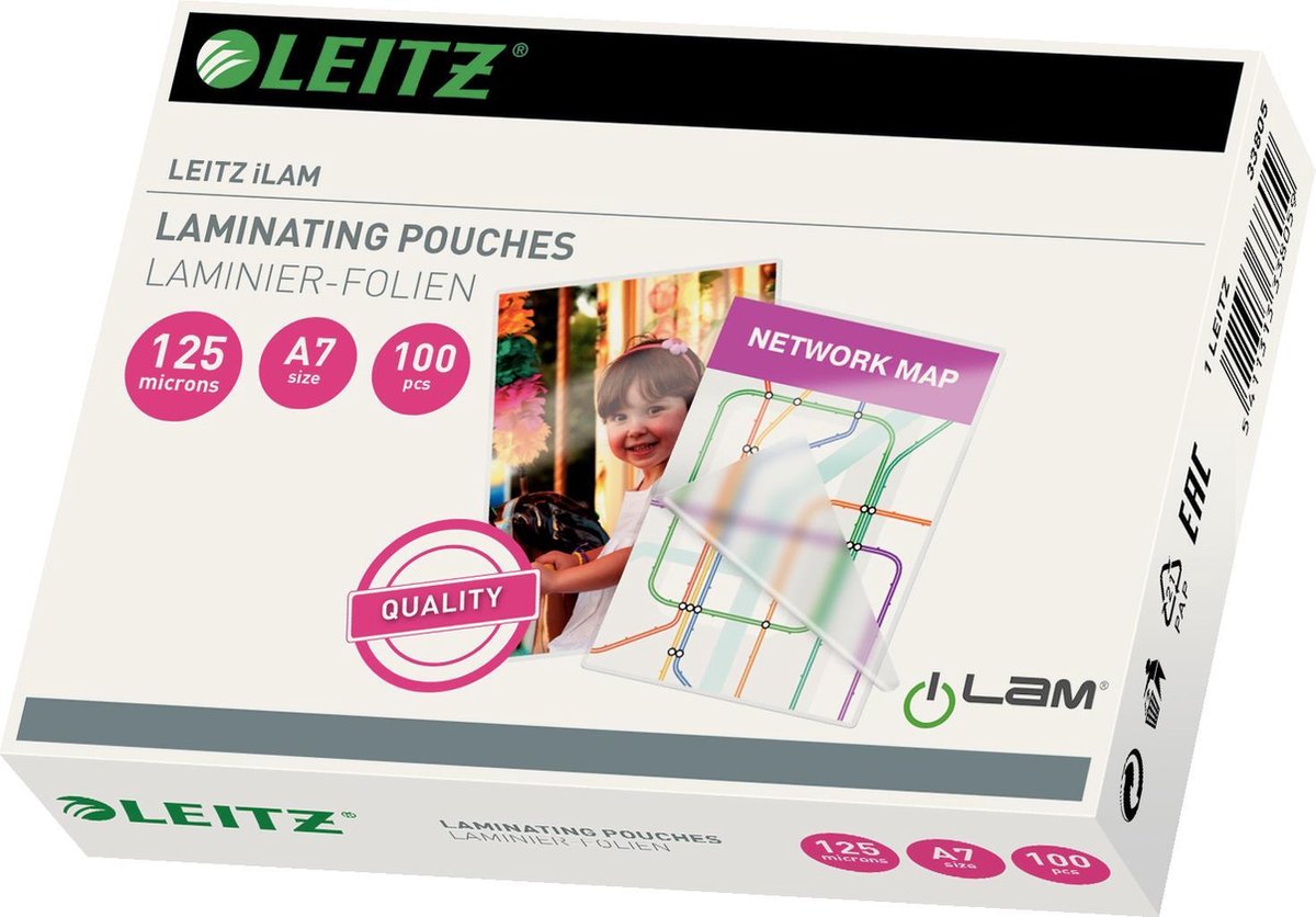 Leitz - pochettes plastification - A7 - 125 microns - 100 pièces