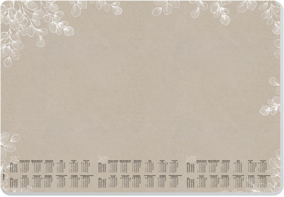 Sous-main Sigel - format A2 - eucalyptus naturel - avec calendrier 2026 2027 2028 - coins arrondis - si-h6316
