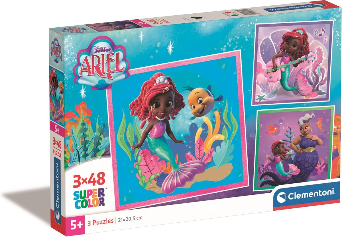 Clementoni - puzzle - 3x48 pièces - disney ariel - puzzle pour enfants - à partir de 5 ans