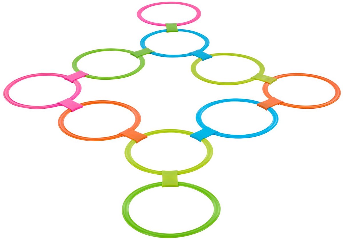Eddy toys set d'anneaux de marelle 20 pièces - ø27,5 cm - ensemble d'anneaux de marelle avec 10 anneaux et 10 connecteurs - jeu de marelle pour enfants pour l'extérieur - anneaux de marelle en plastique - différentes couleurs
