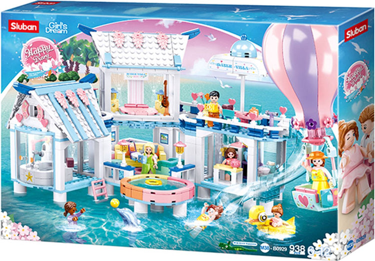 Sluban Girl's dream piscine villa jouets de construction pour enfants à partir de 6 ans - jouet de construction modèle de construction - boîte de construction avec 938 blocs de construction - m38-b0929
