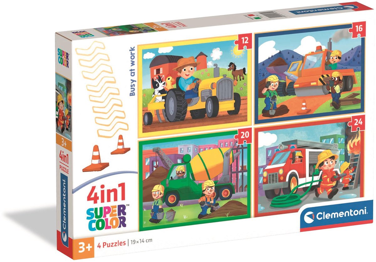 Clementoni - puzzle enfant 4 en 1 - occupé au travail - 12, 16, 20 et 24 pièces - puzzle à partir de 3 ans