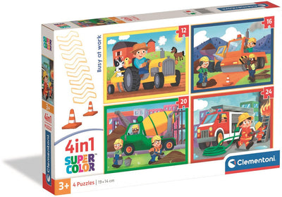 Clementoni - puzzle enfant 4 en 1 - occupé au travail - 12, 16, 20 et 24 pièces - puzzle à partir de 3 ans