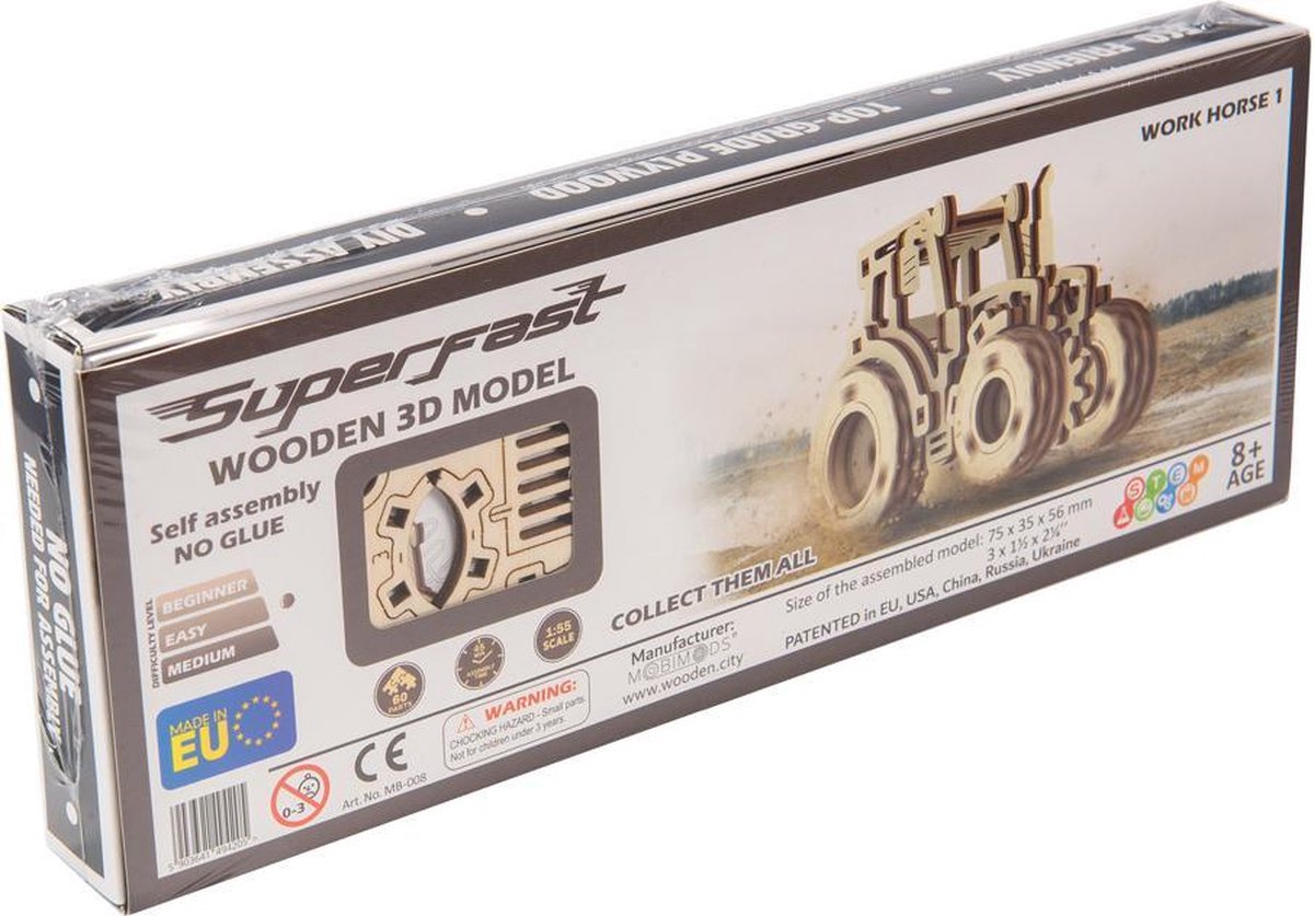 Kit de construction de maquettes de ville en bois tracteur super rapide 7,5 cm bois naturel