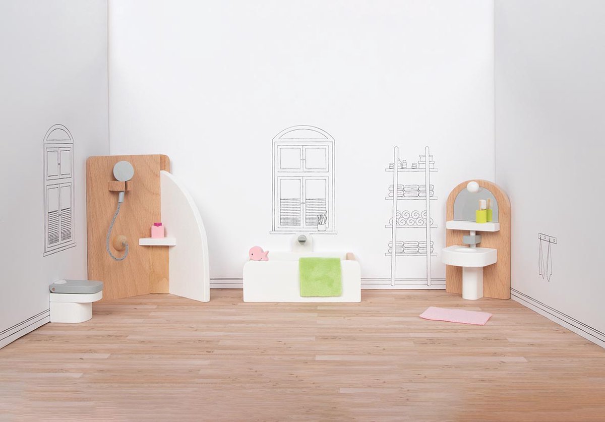 Goki Wooden Puppet Furniture Bathroom, 10dlg.