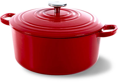 Poêle BK bourgogne 24 cm - 4,2 l - sans revêtement antiadhésif sans PFA - poêle induction - passe au four jusqu'à 230°c - fonte émaillée - rouge piment