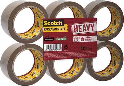 Ruban d'emballage Scotch, lourd - paquet plat 6 rouleaux, marron, 50 mm x 66 m, pp 237