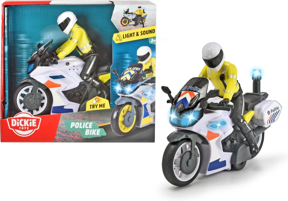 Dickie Toys moto de police - version belge - 17 cm - son léger - véhicule jouet