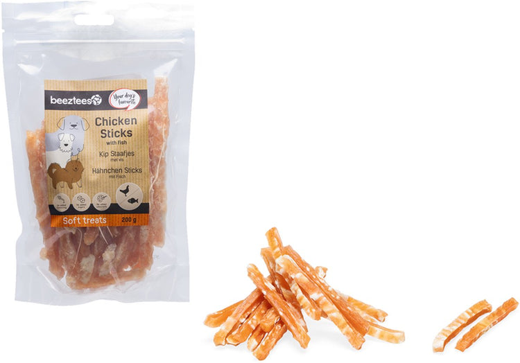 Beeztees friandises savoureuses bâtonnets de poulet au poisson - snacks pour chiens - biscuits pour chiens - soupes pour chiens - 200 grammes
