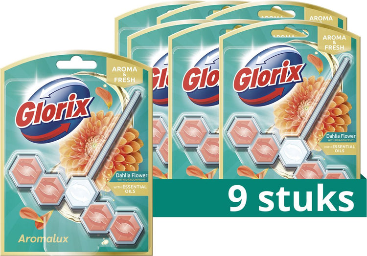 Glorix - blocs sanitaires - fruit du dragon fleur de dahlia - 9 pièces - pack économique