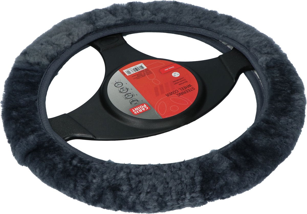 Carpoint housse de volant voiture - peau de mouton anthracite - pour volants d'un diamètre de 37-39 cm