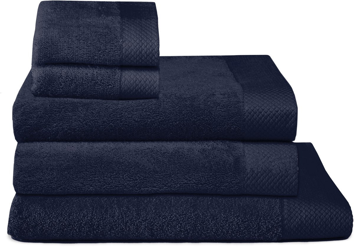 Ensemble combiné hippocampe ensemble textile de bain pur 5 pièces indigo (2xgd+2bd+1xdl)