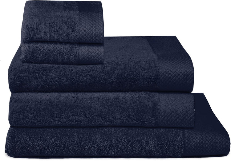 Ensemble combiné hippocampe ensemble textile de bain pur 5 pièces indigo (2xgd+2bd+1xdl)
