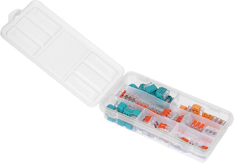 Orno pinces à souder transparentes connecteurs push-in dans une boîte d'assortiment - 65 pièces - idéales pour les travaux de bricolage, de rénovation (pinces à souder connecteurs de câbles)