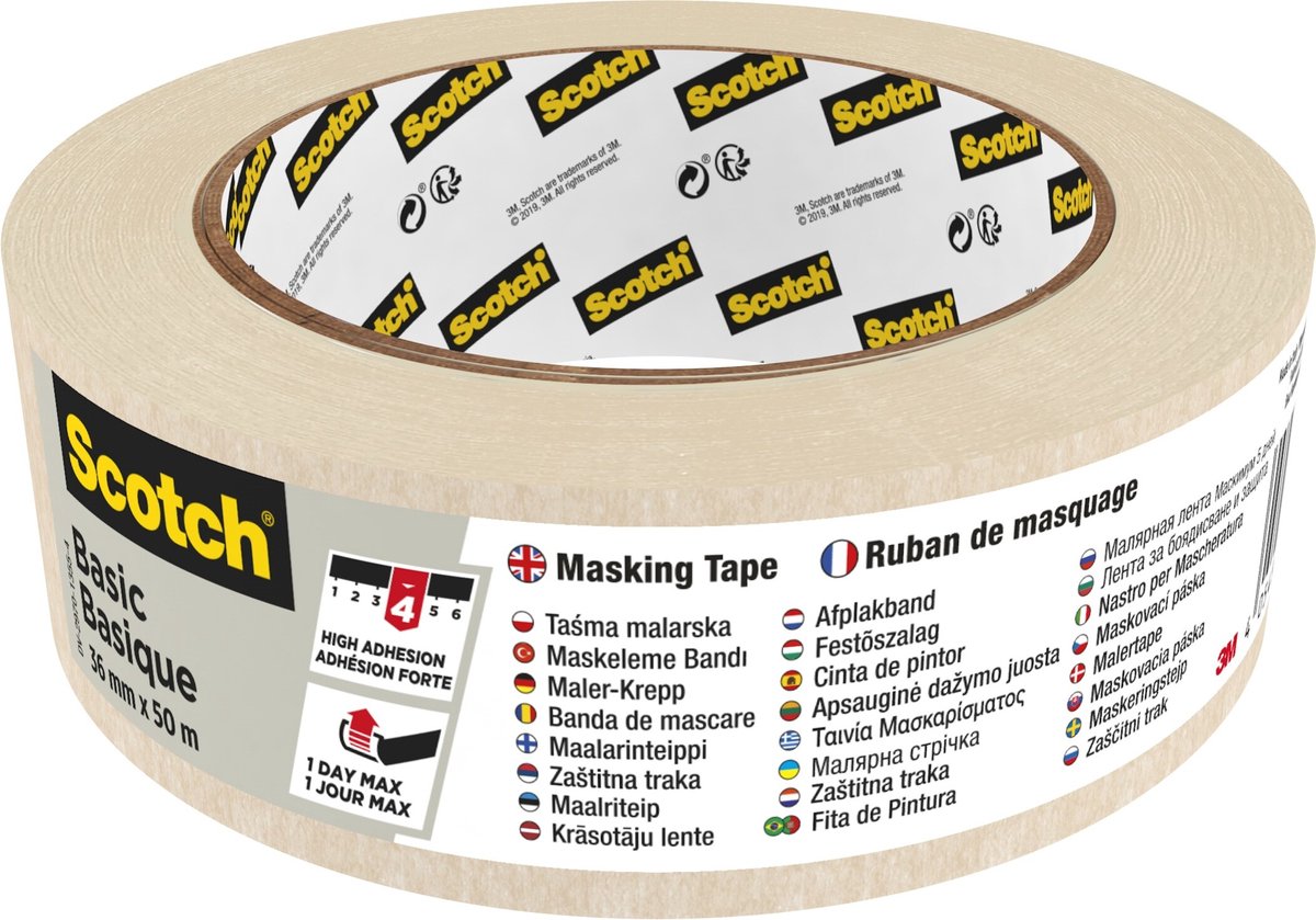 Ruban de masquage Scotch basic 36mmx50m beige | 16 pièces