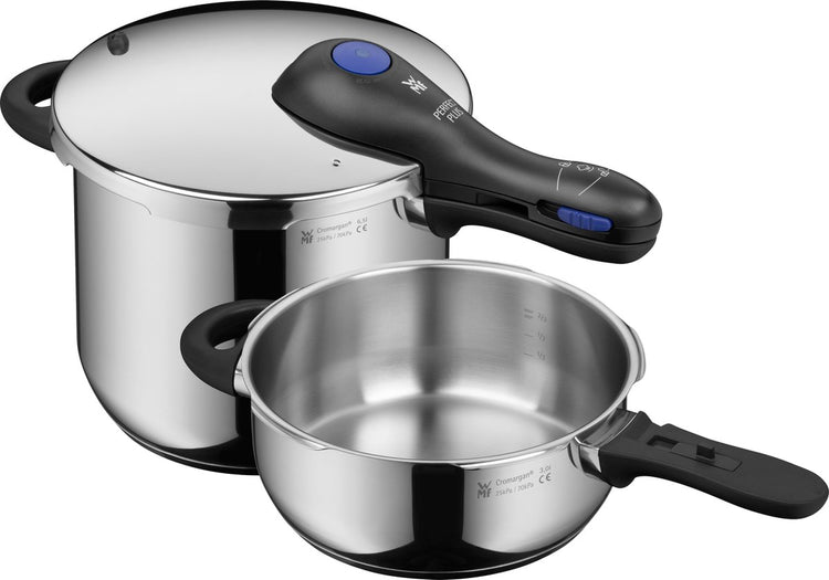 WMF perfect plus - set autocuiseur - 3,0l + 6,5l - acier inoxydable - empilable - protection contre les flammes - induction