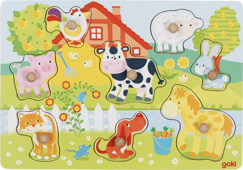 Goki bouton puzzle animaux de la ferme. 8 pièces. 1+