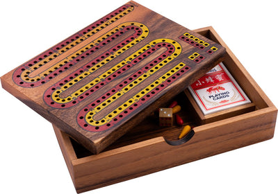 Cribbage Engelhart – jeu de cartes en bois avec plateau – bois d'acacia – 52 quilles de cartes – jeu classique –