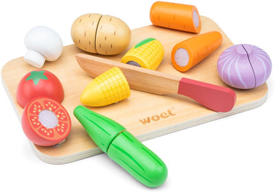 Woet ® set de découpe de légumes en bois - set de jeu avec planche à découper et légumes à découper - jouets alimentaires éducatifs - jouets de cuisine de jeu de rôle - à partir de 2 ans