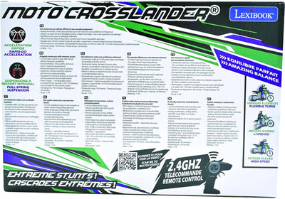 Lexibook Moto Crosslander® 2.4GHz, cascade extrême avec effets de lumière.