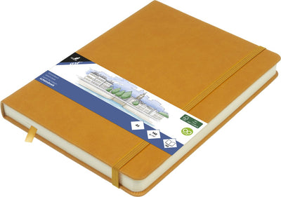 Carnet de croquis Kangaro - a5 - jaune ocre - couverture rigide en pu - avec élastique et ruban - k-861221