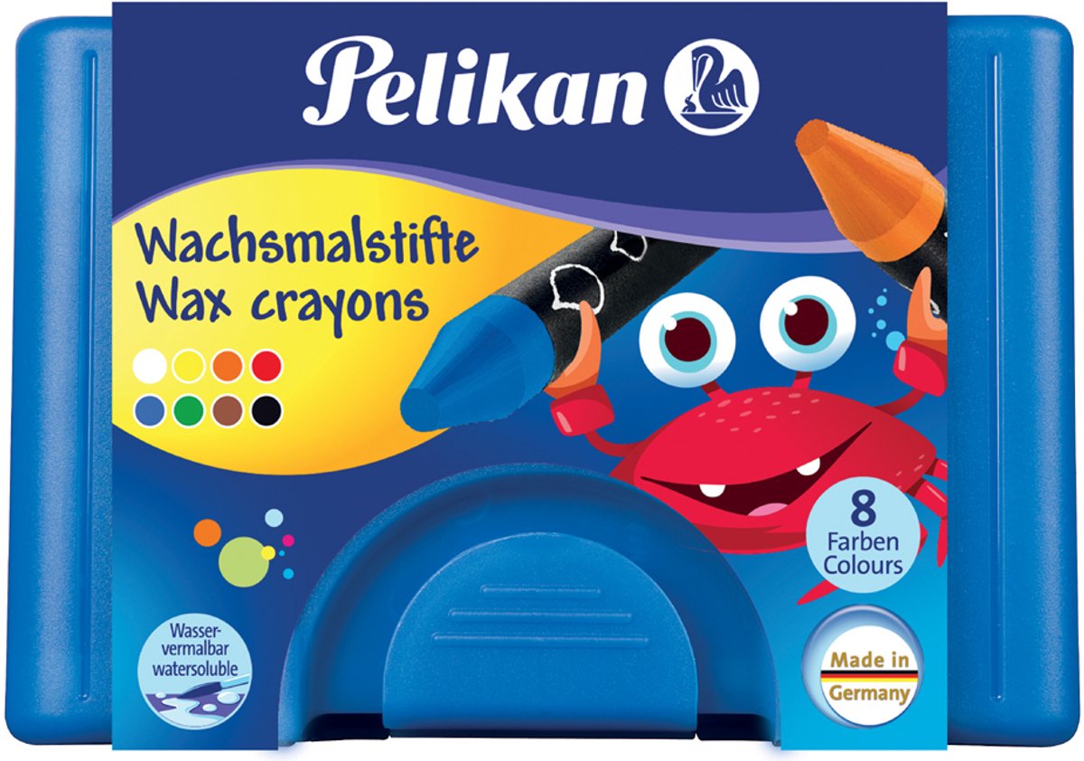 Crayons de cire Pelikan - ronds - solubles dans l'eau - 8 couleurs