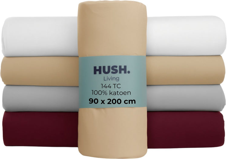 Faire taire. Living Hush Living Drap-housse 100% coton, 144 fils, souple et respirant - élastique tout autour - 90x200+30cm - sable