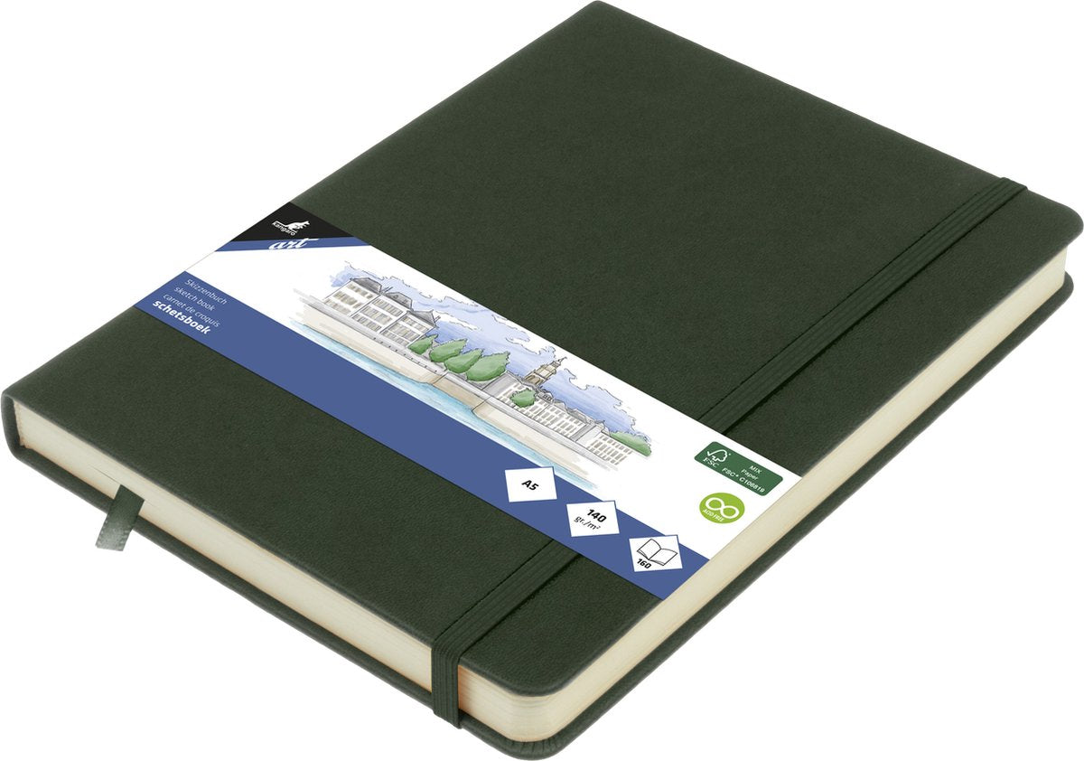 Carnet de croquis Kangaro - a5 - vert forêt - couverture rigide en pu - avec élastique et ruban de lecture - k-861228