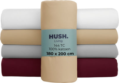 Faire taire. Living Hush Living Drap-housse 100% coton, 144 fils, souple et respirant - élastique tout autour - 180x200+30cm - sable