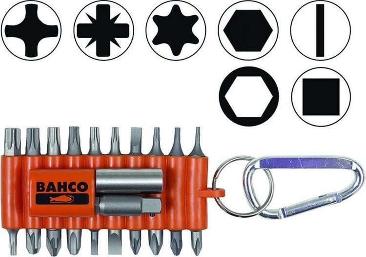 Jeu d'embouts Bahco type 59s 22-1 avec 10 embouts et 2 connecteurs plus chargeur d'inserts pratique avec clip ceinture