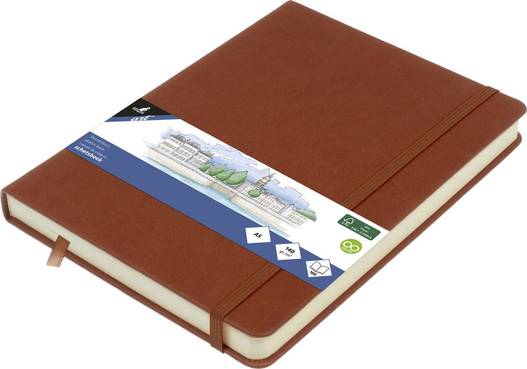 Carnet de croquis Kangaro - a5 - cognac - couverture rigide en PU - avec élastique et ruban de lecture - k-861227
