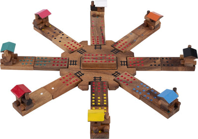 Domino mexicain Engelhart – jeu de stratégie en bois – jeu de domino de train mexicain – jeu de société – jeu de réflexion logique – bois d'acacia –